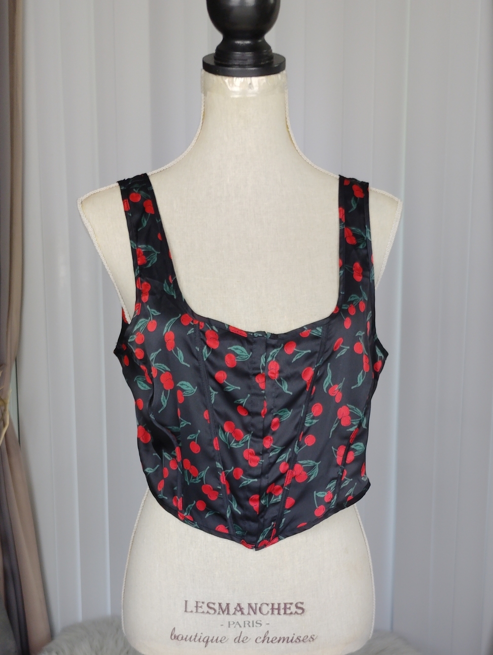 Mixed Threads Black Cherry Print Satin Crop Top.
